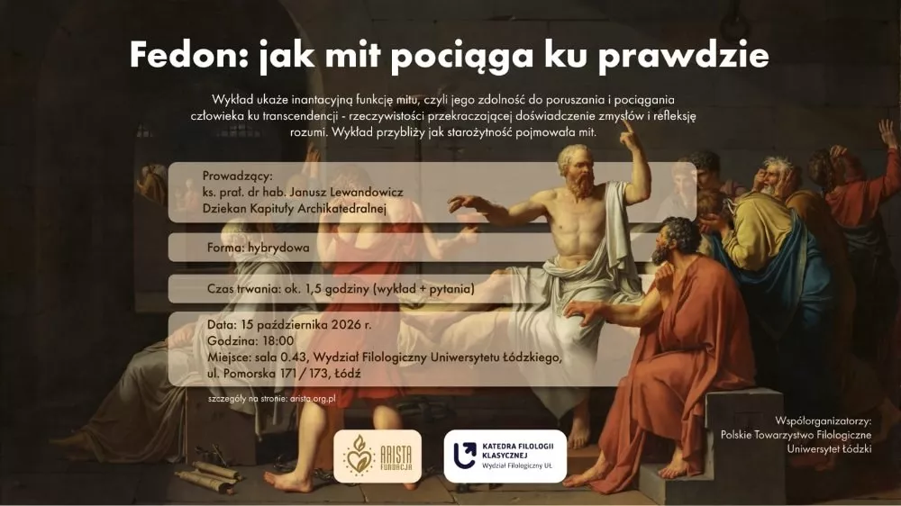 Plakat wykładu „Fedon: jak mit pociąga ku prawdzie” z cyklu „Poszukiwania…”.