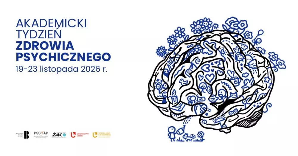Grafika zapowiadająca Akademicki Tydzień Zdrowia Psychicznego na Uniwersytecie Łódzkim.